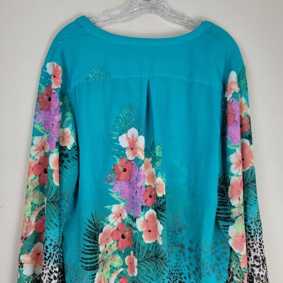 Soft Surroundings Tropical V-Neck Tunic Sheer Blouse - Picture 6 of 13